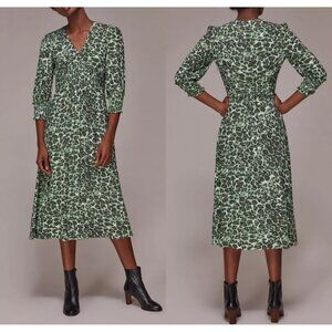 Whistles Smocked Midi Leopard Print Dress